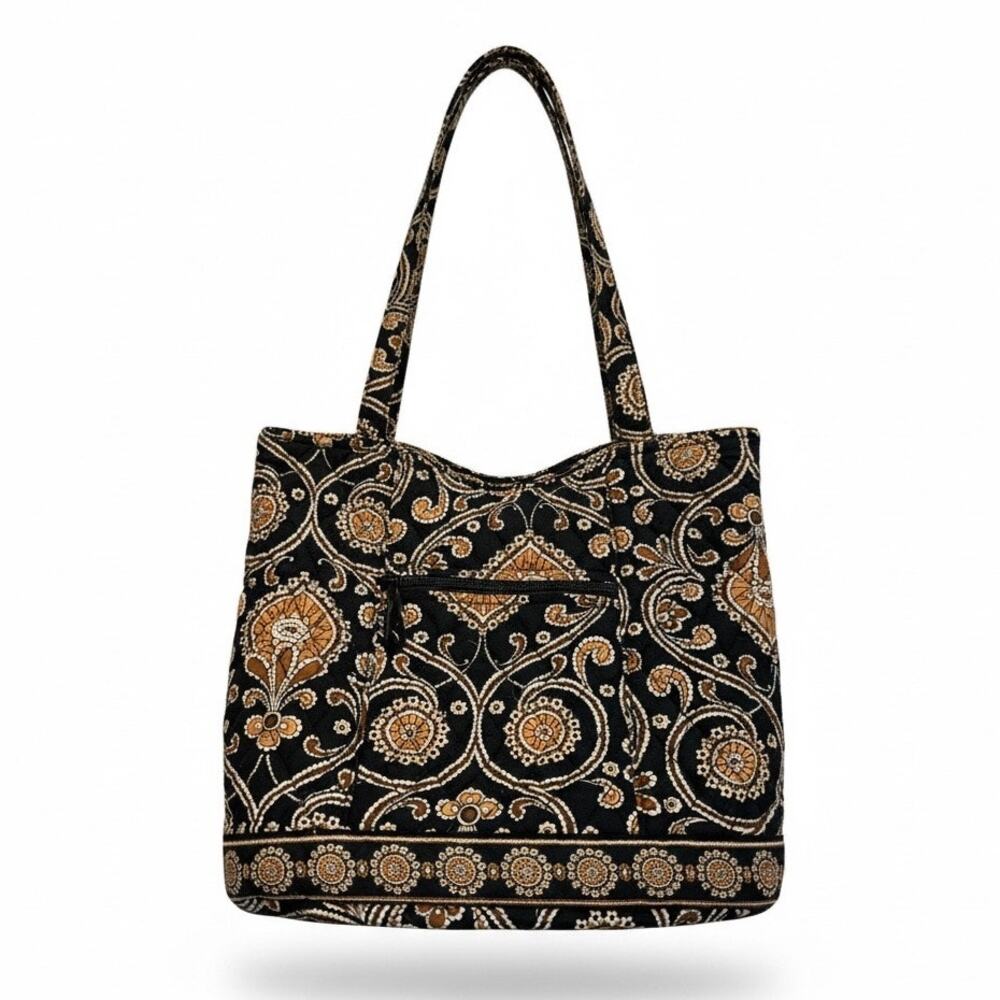 Vera Bradley Quilted Original Tote Bag Caffe Latte Black Tan Cream